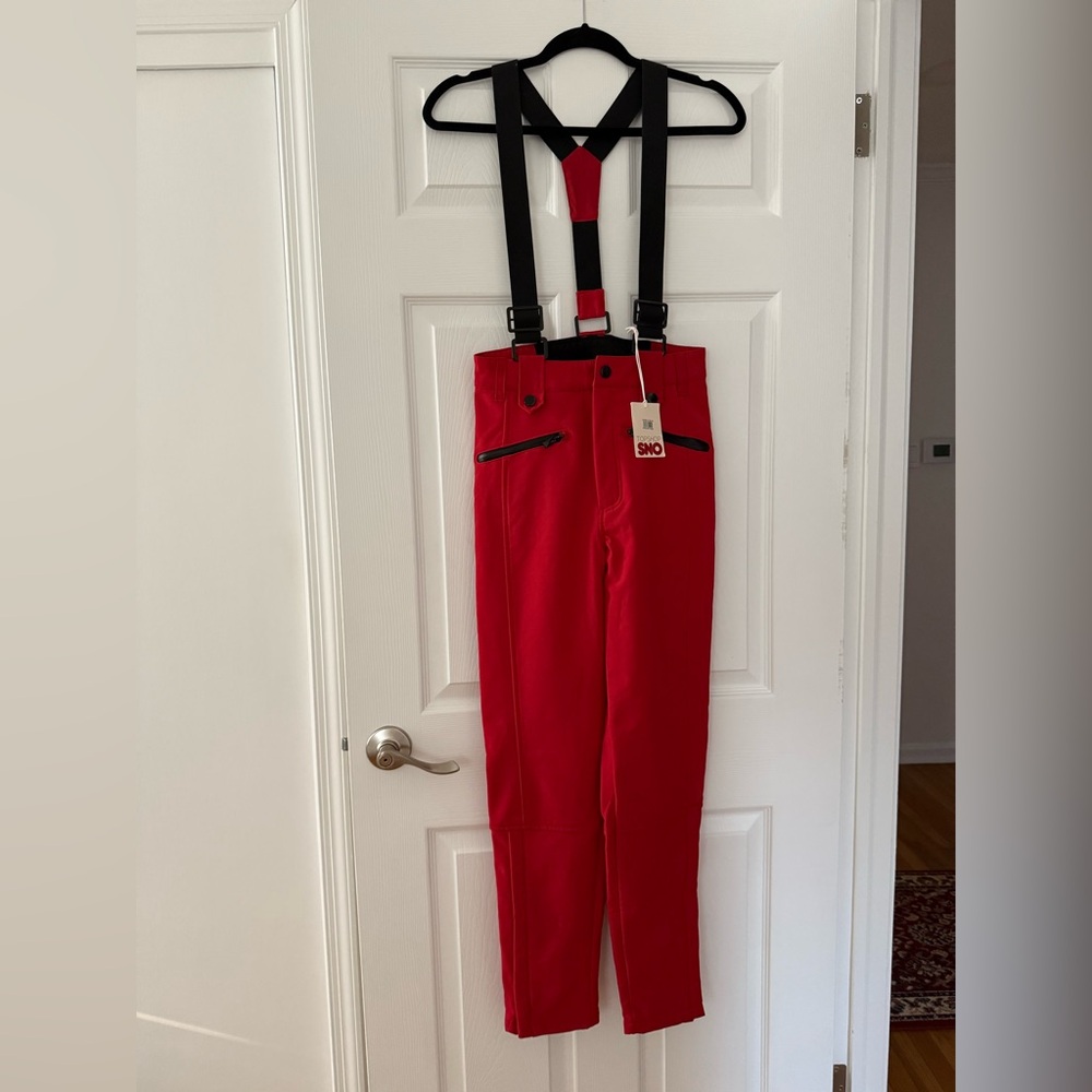 Topshop Red Ski Pants with Adjustable Suspenders